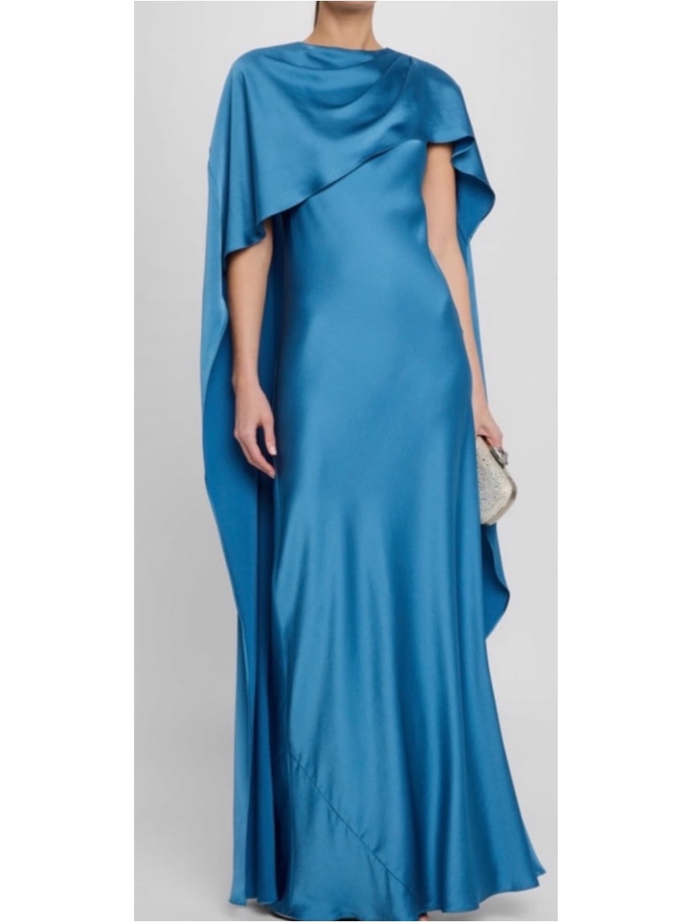 JONATHAN SIMKHAI Izel Cape Satin Blue Maxi Dress Size 4 - Picture 3 of 10